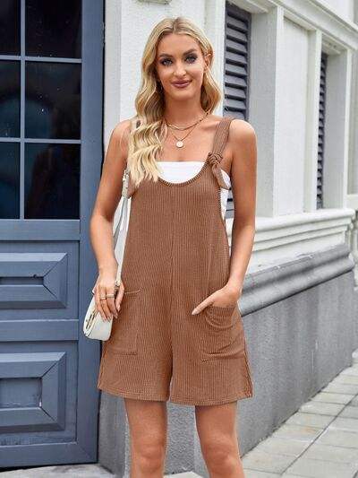 Lovelet Knotted Wide Strap Scoop Neck Overalls - Trendsi - Flyclothing LLC