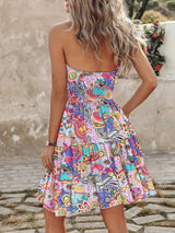 Smocked Printed Halter Neck Mini Dress - Trendsi - Flyclothing LLC