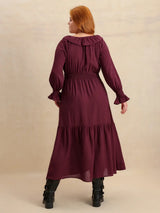 Plus Size Swiss Dot Tie Neck Flounce Sleeve Maxi Dress - Trendsi - Flyclothing LLC