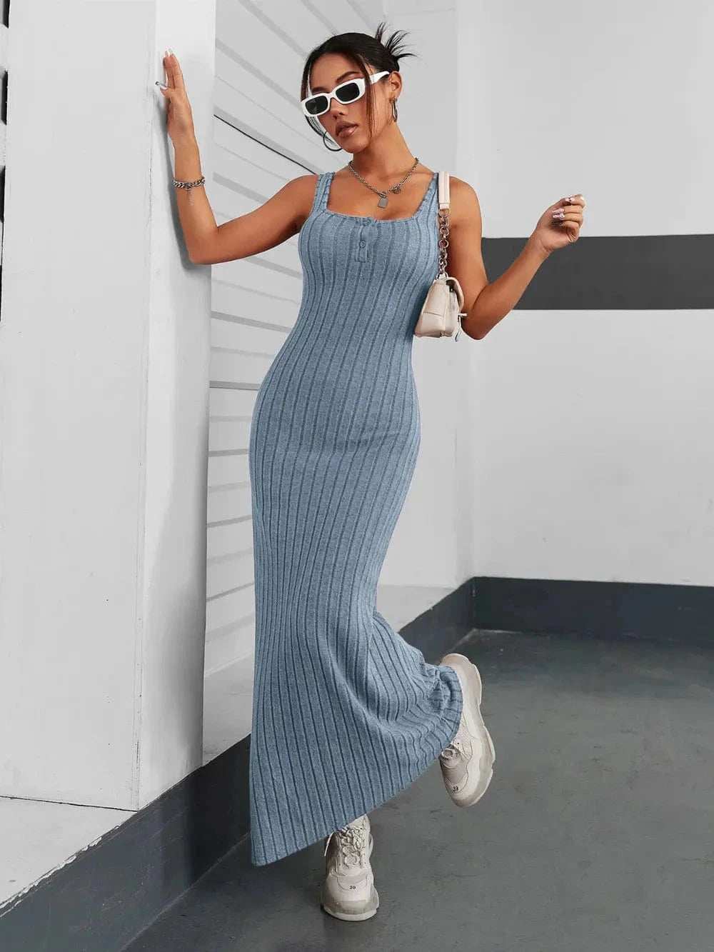 Ribbed Maxi Tank Dress - Trendsi - Flyclothing LLC