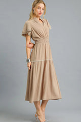 Umgee Tiered Flutter Sleeve Midi Dress - Trendsi - Flyclothing LLC
