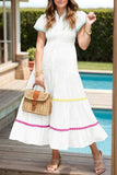 Contrast Trim Button Up Short Sleeve Dress - Trendsi - Flyclothing LLC