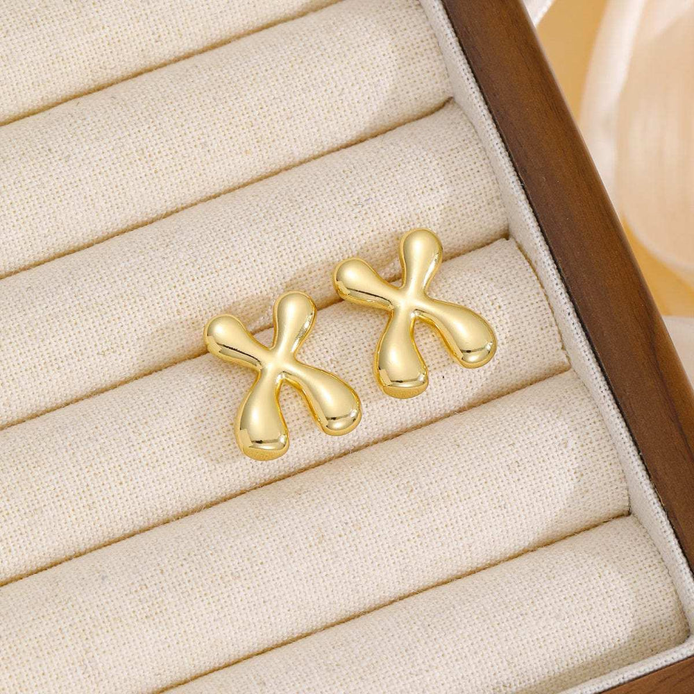 18K Gold-Plated Bubble Letter Stud Earrings - Trendsi - Flyclothing LLC