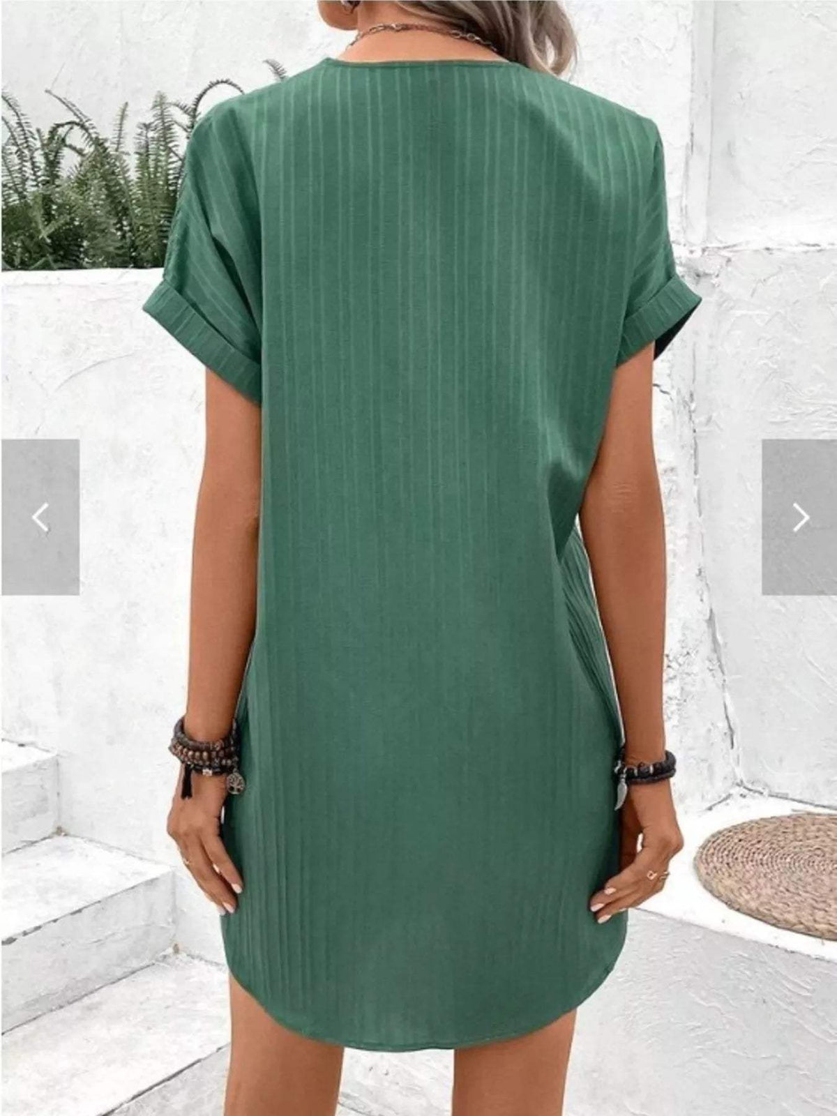 Full Size Casual V-Neck Short Sleeve Dress Plus Size - Trendsi - Flyclothing LLC