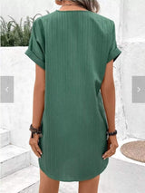 Full Size Casual V-Neck Short Sleeve Dress Plus Size - Trendsi - Flyclothing LLC