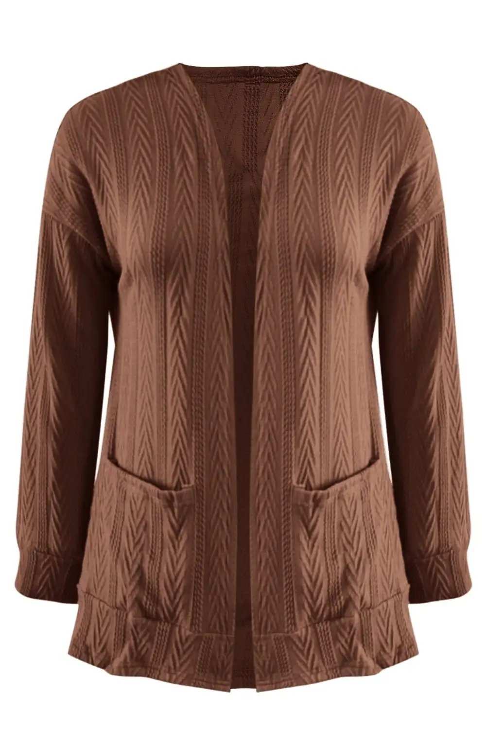 Full Size Textured Open Front Long Sleeve Cardigan - Trendsi - Flyclothing LLC
