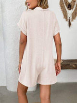 Button Detail Collared Neck Short Sleeve Romper - Trendsi - Flyclothing LLC