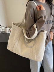 Corduroy Solid Large Tote Bag - Trendsi