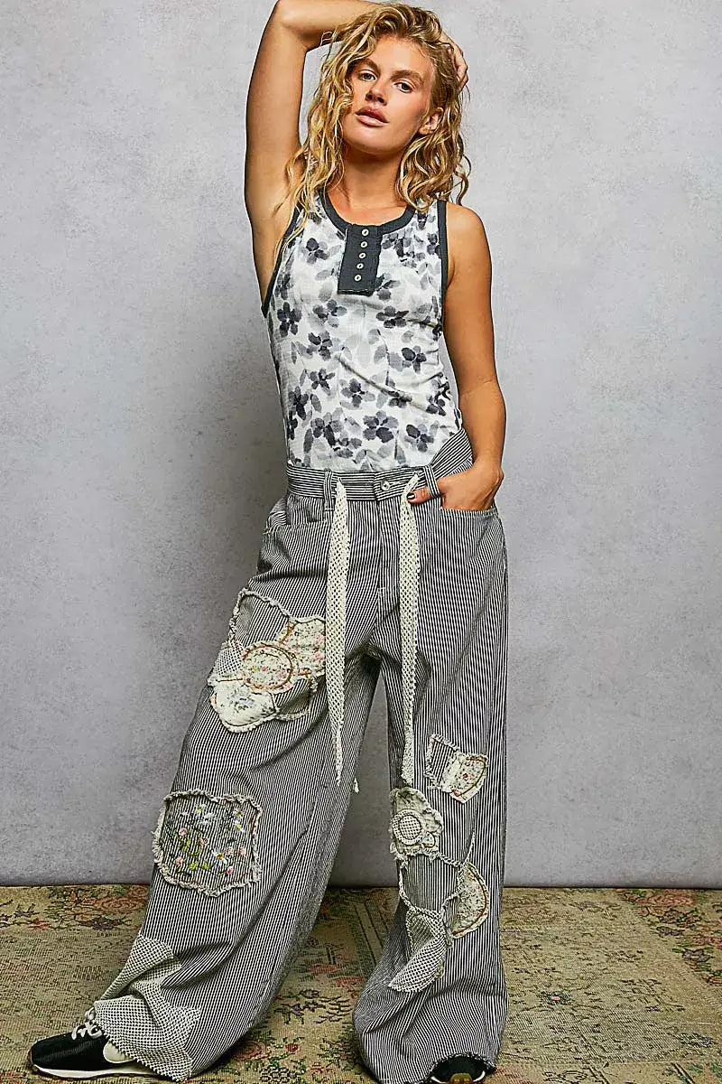 POL Floral Round Neck Cropped Ribbed Tank - Trendsi - Flyclothing LLC