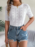 Openwork Round Neck Short Sleeve Knit Top - Trendsi - Flyclothing LLC