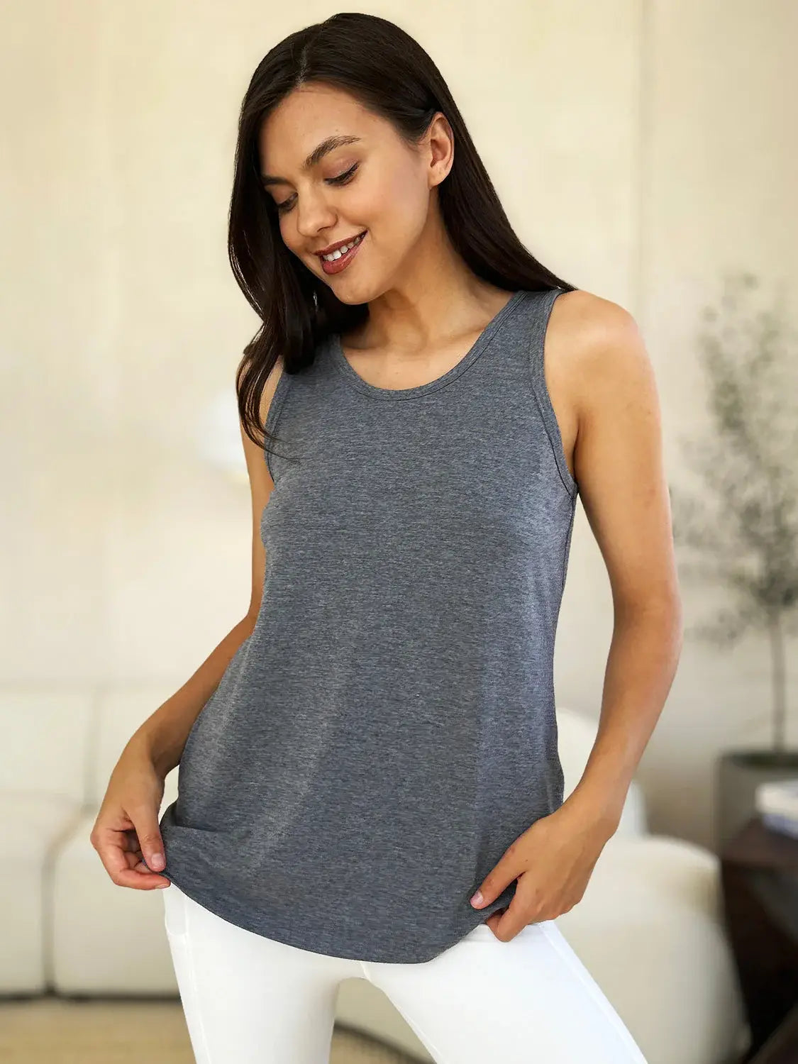 Basic Bae Full Size Round Neck Curved Hem Tank - ShopBasicbae - Flyclothing LLC