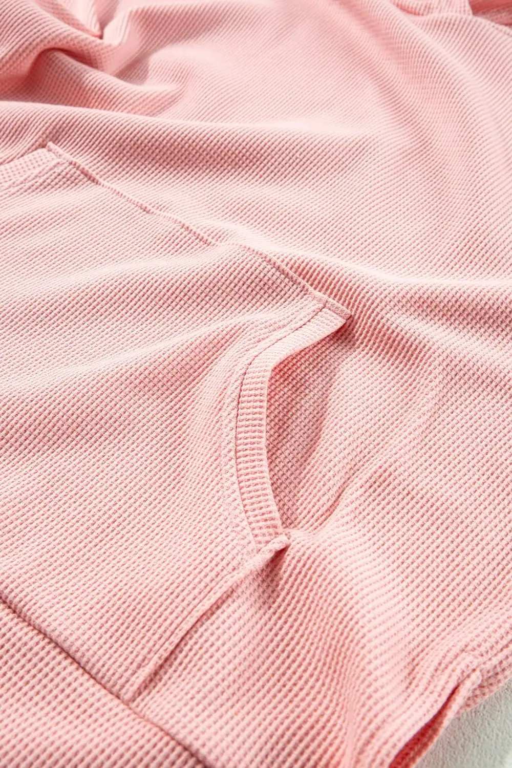 Waffle-Knit Long Sleeve Hoodie - Trendsi - Flyclothing LLC