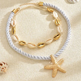 2-Piece Beaded Shell Starfish Rope Necklace - Trendsi - Flyclothing LLC