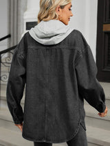 Removable Hood Button Up Long Sleeve Denim Jacket - Trendsi - Flyclothing LLC