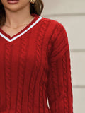 Classic Cable Knit V-Neck Sweater - Trendsi - Flyclothing LLC