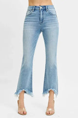 RISEN Full Size High Rise Crop Bootcut Fray Hem Jeans Plus Size - Trendsi - Flyclothing LLC