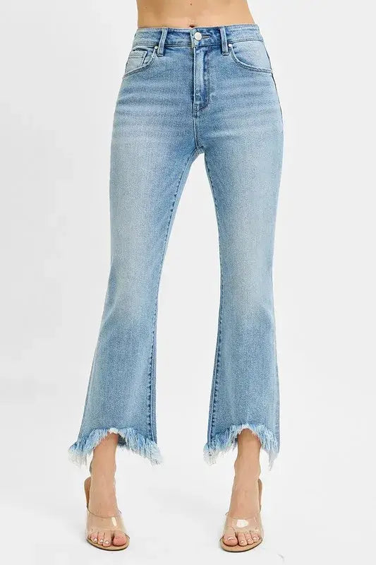 RISEN Full Size High Rise Crop Bootcut Fray Hem Jeans Plus Size - Trendsi - Flyclothing LLC