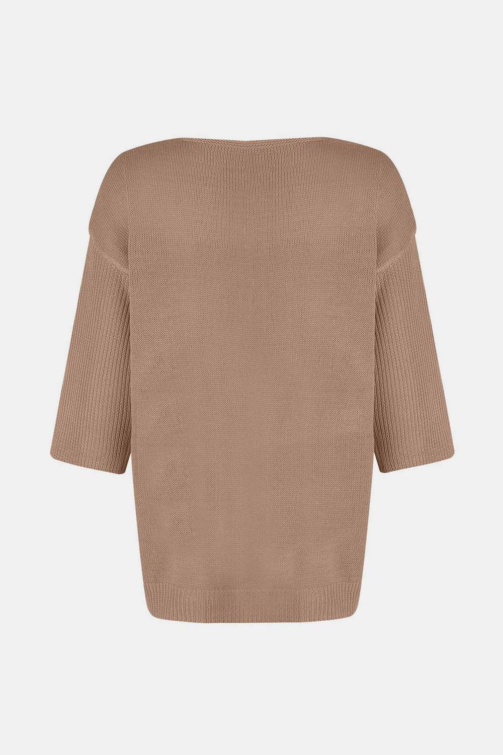 V-Neck Three-Quarter Sleeve Knit Top - Trendsi - Flyclothing LLC