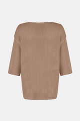 V-Neck Three-Quarter Sleeve Knit Top - Trendsi - Flyclothing LLC