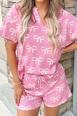 Bowknot Printed Notched T-Shirt and Shorts Set - Trendsi - Flyclothing LLC