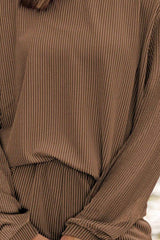 Round Neck Long Sleeve Top and Shorts Set - Trendsi - Flyclothing LLC