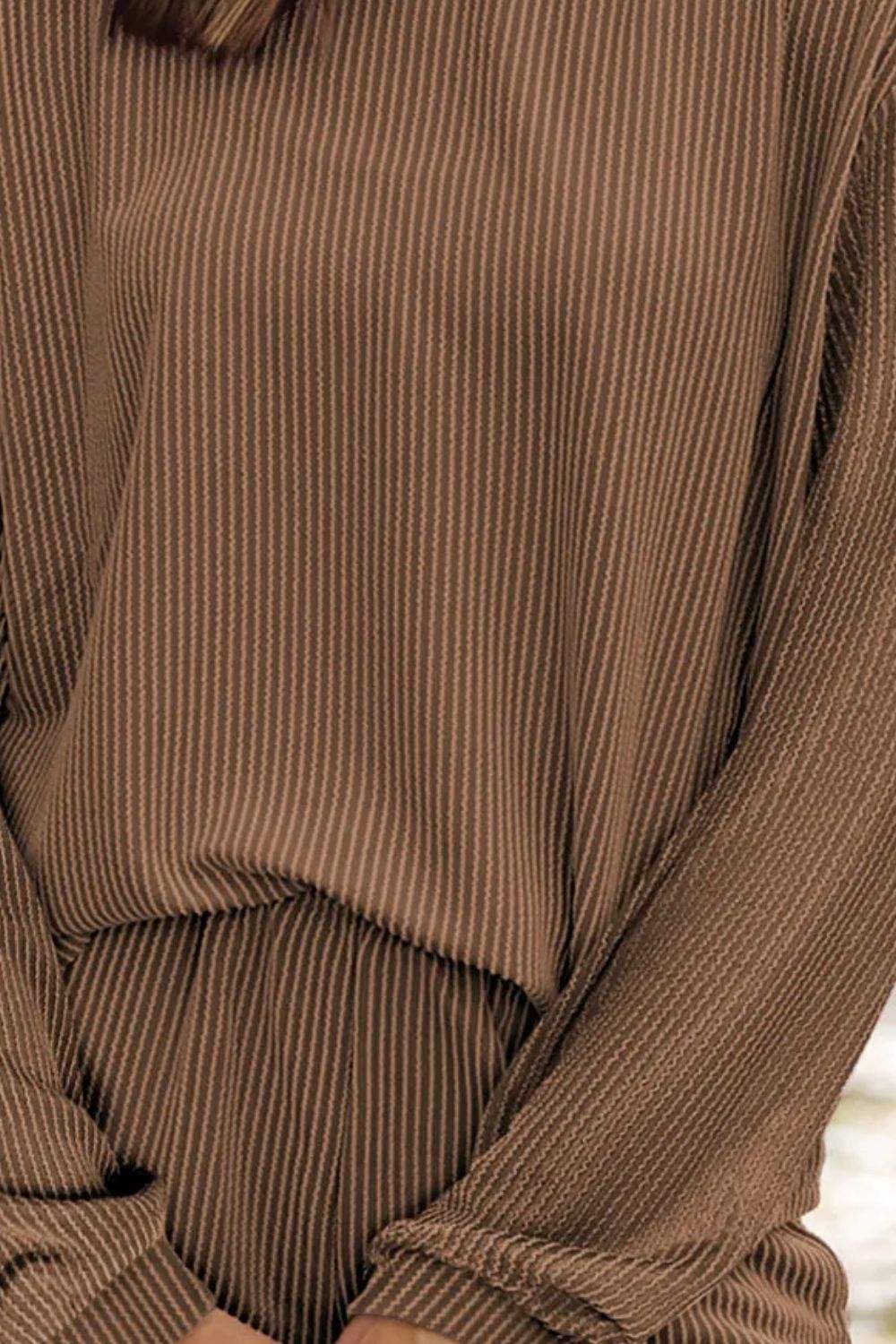 Round Neck Long Sleeve Top and Shorts Set - Trendsi - Flyclothing LLC