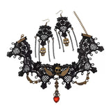 Halloween Lace Skull Necklace and Earrings Jewelry Set - Trendsi - Flyclothing LLC