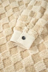 Plush Checkered Corduroy Trim Metal Button Long Sleeve Shift Silhouette Shacket - Trendsi - Flyclothing LLC