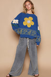 POL Flower Lace Patch Long Sleeve Sweater - Trendsi