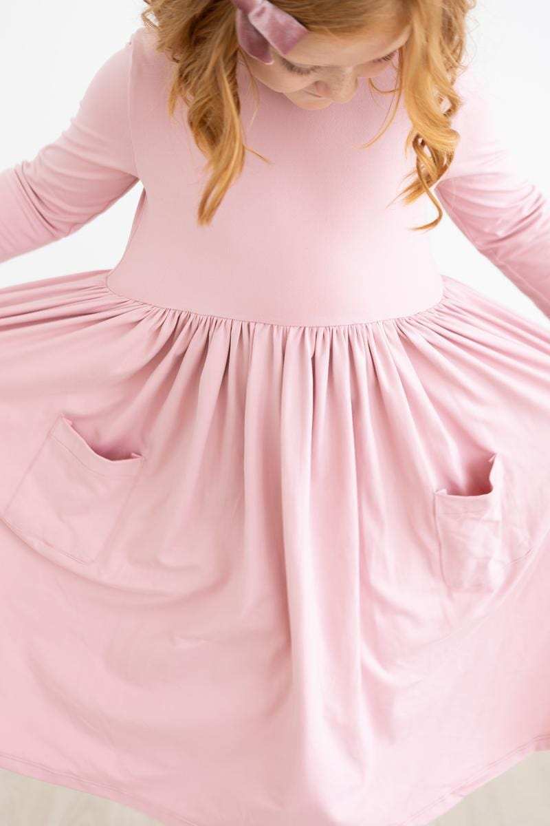 Vintage Pink 3/4 Sleeve Pocket Twirl Dress - Mila & Rose ® - Flyclothing LLC