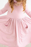 Vintage Pink 3/4 Sleeve Pocket Twirl Dress - Mila & Rose ® - Flyclothing LLC