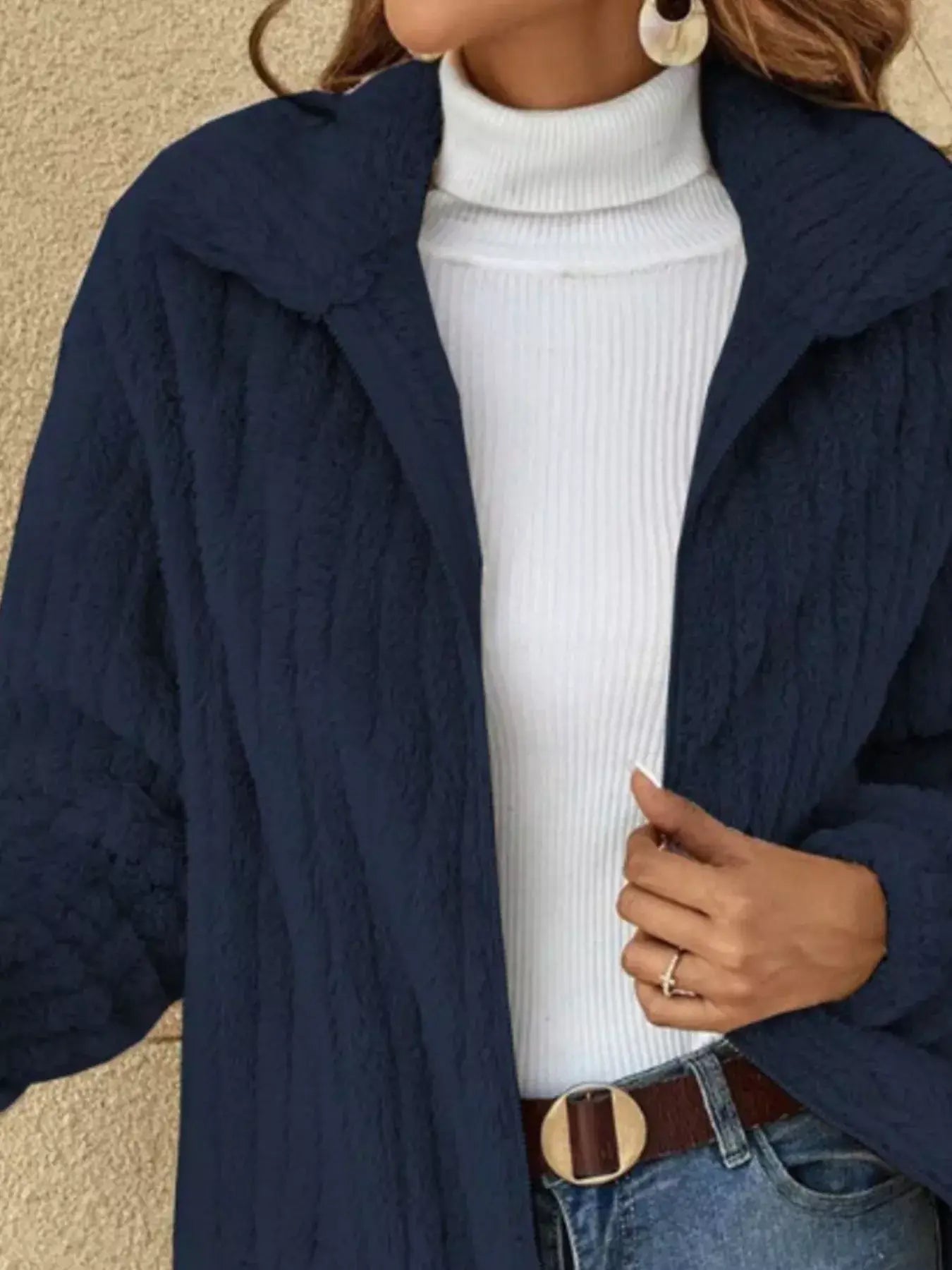Full Size Zip-Up Long Sleeve Texture Jacket Plus Size - Trendsi - Flyclothing LLC