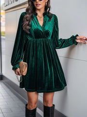 Ruched Surplice Flounce Sleeve Mini Dress - Trendsi