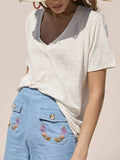 Solid V-Neck Short Sleeve T-Shirt - Trendsi