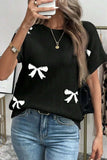 Bow Pattern Knit Short Sleeve Sweater - Trendsi - Flyclothing LLC