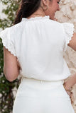 Ruffled Tie Neck Cap Sleeve Blouse - Trendsi