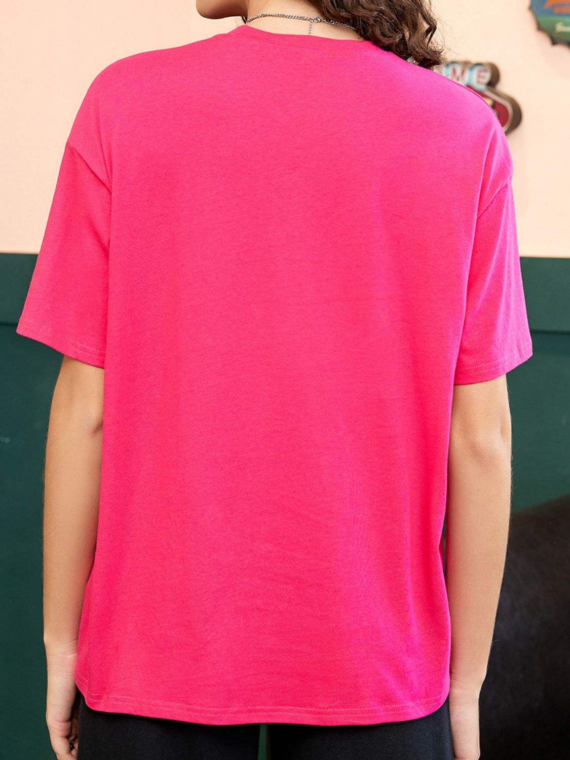 Letter Graphic Round Neck Half Sleeve T-Shirt - Trendsi - Flyclothing LLC