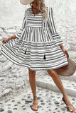 Printed Tie Neck Three-Quarter Sleeve Mini Dress - Trendsi - Flyclothing LLC