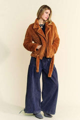 Davi & Dani Fuzzy Zip Up Collared Neck Jacket - Trendsi - Flyclothing LLC