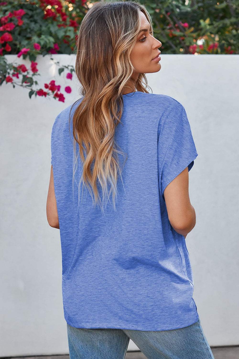 V-Neck Short Sleeve T-Shirt - Trendsi - Flyclothing LLC