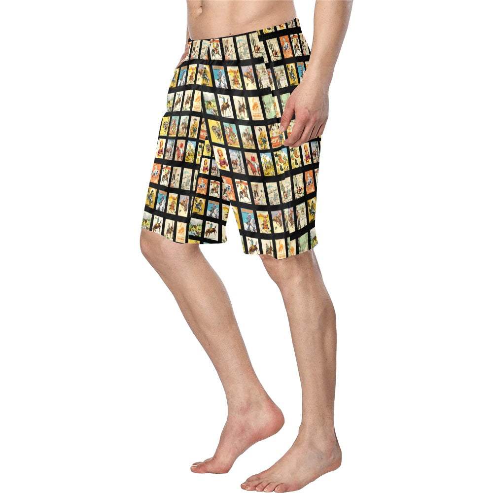 Baha Ranch Vintage Cowboy Collage Western Men's Swim Trunk Shorts - Baha Ranch Western Wear - Flyclothing LLC