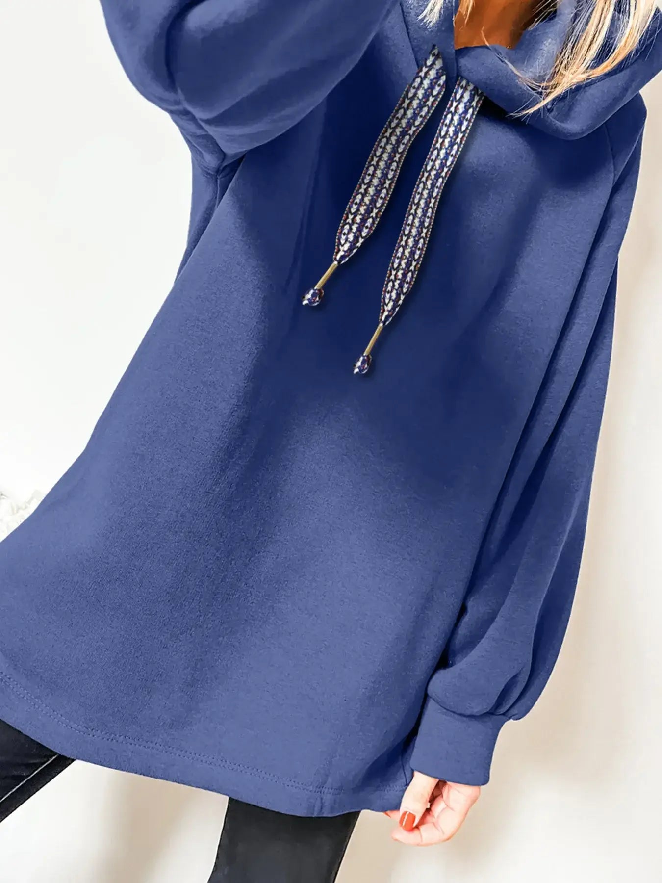Fleece Lined Adjustable Drawstring Oversize Tunic Hoodie - Trendsi - Flyclothing LLC