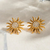 Stainless Steel Inlaid Rhinestone Sun Shape Stud Earrings - Trendsi