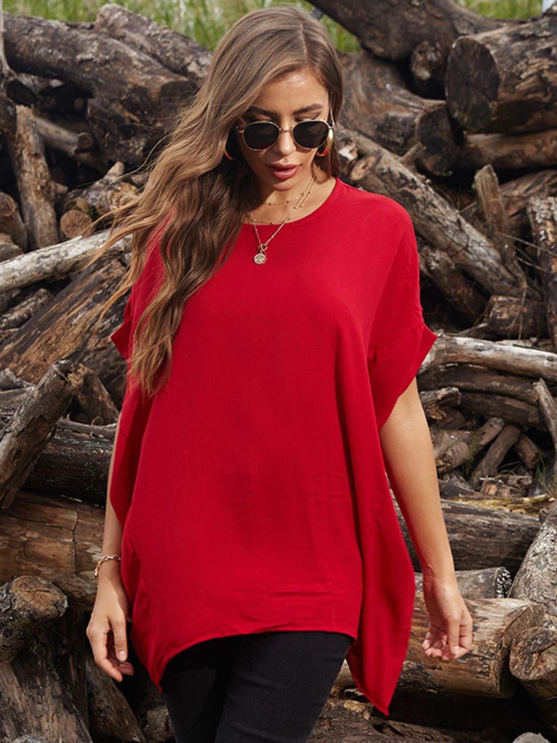 Perfee Round Neck Short Sleeve T-Shirt - Trendsi - Flyclothing LLC