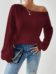 Honey Single Shoulder Long Sleeve Sweater - Trendsi