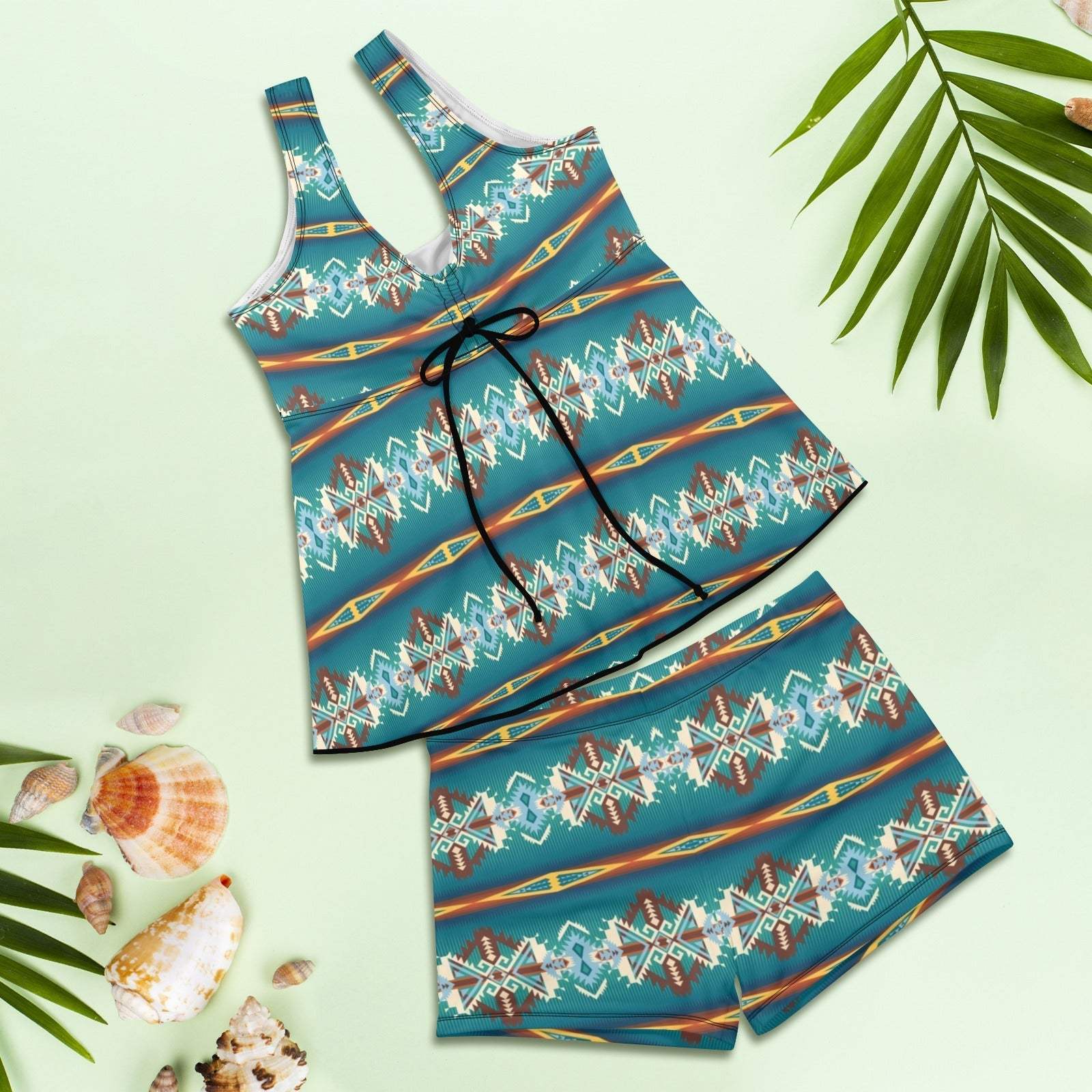 Baha Ranch Teal Aztec Tankini & Boy Shorts Swim Set - Baha Ranch Western Wear - Flyclothing LLC