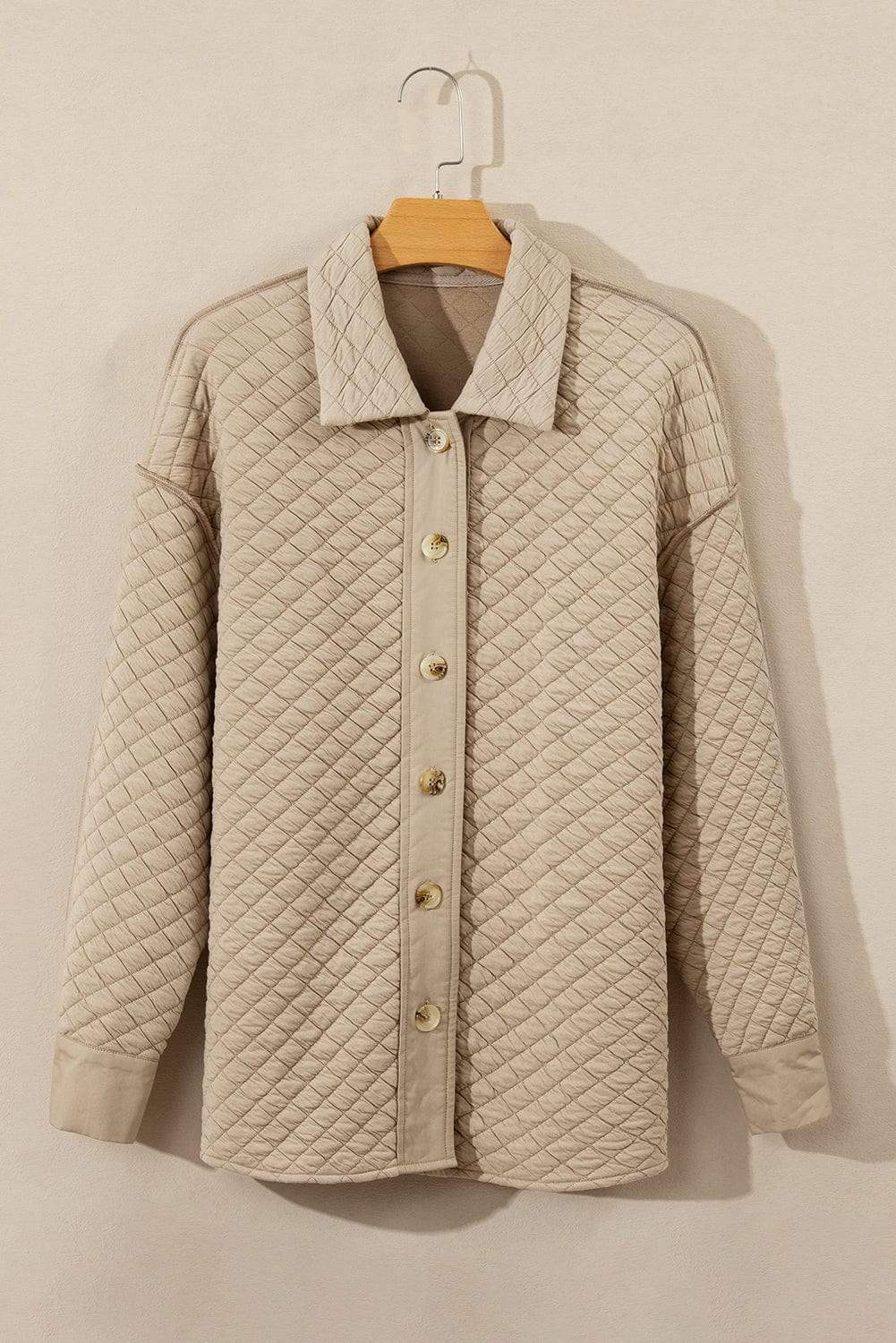 Exposed Seam Collared Neck Button Up Shacket - Trendsi - Flyclothing LLC