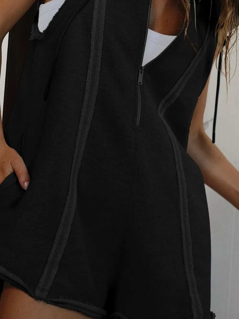 Half Zipped Hooded Sleeveless Romper - Trendsi - Flyclothing LLC