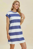 Basic Bae Full Size Striped Round Neck Cap Sleeve Mini Dress - Trendsi - Flyclothing LLC