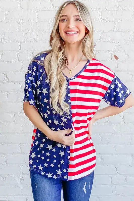 And The Why American Flag Short Sleeve Top - Trendsi - Flyclothing LLC